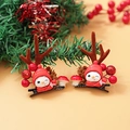 Christmas snowman hair clips with red hats and brown antlers on black metal ducks clips - Christmas Clip Style 9