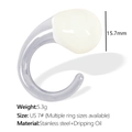 French style silver stainless steel ring with white dripping oil bead, US size 7 - US 7 / JZ46-White Enamel Silver