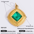 Golden stainless steel diamond pendant with green stone and measurements 15.87mm x 18.7mm - PJ91225-Square Green Gemstone Pendant