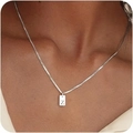 Silver square geometric letter Z pendant necklace on a delicate fine box chain - Box Chain/Letter Z / White Gold-Z