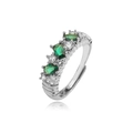 Detail of silver adjustable ring with green gems and white zircons on white background - Style D / White Gold