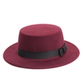 Élégant chapeau en feutre bordeaux avec ruban noir et nœud décoratif rétro - 57cm (Cordon Réglable) / Bordeaux