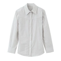 Damen Popeline-Hemd mit Streifenmuster, Schulterpolstern und Patchwork-Design - XS