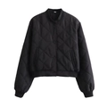 Detail der schwarzen Steppjacke mit Rautenmuster sowie Rippstrickbündchen am Saum - S / Schwarz