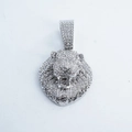 Silver hip hop lion head pendant featuring sparkling crystal rhinestones and textured mane - Pendant Only / Silver