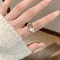 Silver open ring featuring a large oval clear crystal gemstone for women's jewelry - JZ5365 Silver Clear Oval Convex Gemstone Ring