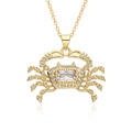 Macro view of gold crab pendant featuring rectangular main stone and pave zircon details - Square Stone Crab