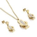 Gold plated geometric necklace and earrings set with roman numerals and crystals - Rectangular Roman Numeral Style (KS116117-KSP)