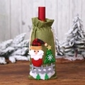 Christmas burlap wine bottle bag with 3D Santa Claus and green glitter tree decor - Green Santa Style (H-JT242)
