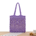 Handmade purple macrame woven cotton tote bag with sturdy braided handles and inner lining - Purple