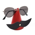 Creative leather sunglasses stand with red cone base and black mustache design - Red + Black Mustache