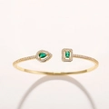 Verstelbare gouden armband met peervormige en rechthoekige smaragd zirkonia accenten - Goud Groen