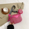 Pink rhinestone saddle bag with matching coin purse and patterned wide strap for women - Rose Red