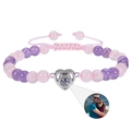 Detail of custom photo projection heart pendant with purple and pink beaded bracelet - Rose Quartz + Amethyst (WB1039-6)