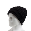 Bonnet en maille torsadée noire pour hommes et femmes avec finition bord-côte - Réglable / Noir