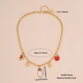 Collar de acero inoxidable dorado con dijes de frutas y medidas detalladas del producto - 1# Collar de frutas / Dorado