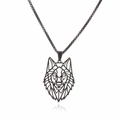 Hollow geometric wolf head pendant necklace in black stainless steel for men - Black Bone Chain
