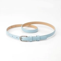 Slim light blue women's belt with a silver oval metal buckle and smooth leather texture - Light Blue
