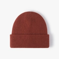 Winter rib-knit wool beanie hat in terracotta red with thick folded cuff design - Adjustable / Sunrise Red