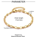 Detailed parameter diagram for golden stainless steel paperclip chain bracelet measurements - 0.8mm Embossed Cross with Bead / Gold