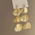 Elegant long gold layered flower petal drop earrings with sparkling rhinestone studs - Gold-Hollow Flower Tassel (16#)