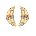 Orecchino a perno croissant dorato con gemme colorate su base bianca con riflesso nitido - Oro Zircone Colorato 1 Paio