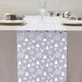 Grey velvet Christmas table runner with silver reindeer and snowflake prints - White Reindeer