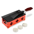 Portable red mini raclette set with non-stick tray, wood spatula, and three tea light candles - Wood Handle Red Set (With 3 Candles)
