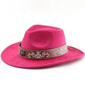 Bohemian rose red faux suede cowboy hat with floral embroidery and metal buckle - M (56-58cm) / Rose Red