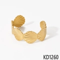 Elegant gold shell open bangle in stainless steel finish, minimalist jewelry for women - Shell Shape Style (KD1260) / Gold