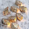 String of 8 LED wood color houses for festive Christmas table and tree decoration - Natural Wood House