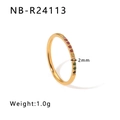 2mm slim stainless steel ring with rainbow stones and 18K gold finish, weight 1.0g - US 6 / Gold Rainbow Row Diamond Style (NB-R24113)