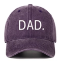 Detailed view of white DAD embroidery on dark purple washed cotton vintage baseball cap - One Size / Purple