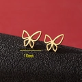 Minimalist golden stainless steel butterfly stud earrings with hollow design and 10mm size - Gold