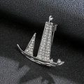Men's silver sailboat lapel pin with sparkling rhinestones for suit accessories - Sail Silver
