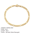 4mm Figaro link chain bracelet in 14K gold plated stainless steel with lobster clasp - 4mm-18cm