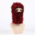 Winter balaclava mask in red and black plush knit fabric with single eye hole design - Black + Red
