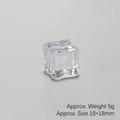 Detailed size view of an 18mm clear acrylic ice cube prop for photography - Clear