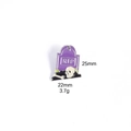 Detail view of purple RIP tombstone enamel pin with skull and bones for Halloween - Purple Skull Tombstone