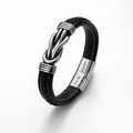 Bracelet en cuir tressé noir avec fermoir magnétique et gravure Love My Grandson - Style Gravé Noir / Love My Grandson