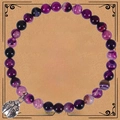 Bracciale artigianale in pietre naturali viola con ciondolo coccinella e biglietto - Bracciale in Agata Viola