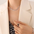 Set gioielli argento con catena a maglie a cuore e anello con gemma marrone - 40+5cm / Collana Argento
