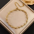 Golden metal chain bracelet with cylindrical textured links and adjustable lobster clasp - 18K Gold Plated Link Chain Style (10540)