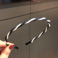 Braided dark blue headband with shiny fabric and white pearl embellishments - Zircon Black Pearl Braid