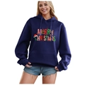 Navy blue Merry Christmas hoodie with fleece lining and drawstring hood for winter - S / Tops / Navy Blue