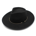 Klassieke zwarte wollen fedora hoed met brede rand en elegante gouden metalen band - M(56-58cm) / Zwart