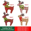Set of four plaid Christmas reindeer ornaments with knit scarves in assorted colors - Fabric Gingham Reindeer Ornament Set 3 (4 Pieces)