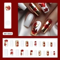 Pearlescent red maple leaf squoval fake nails with gold accents for autumn winter - Falling Maple Leaves (W1860) / Glue Type
