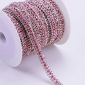 Pink and white rhinestone claw chain on a white spool for DIY jewelry crafts - 1 Yard/Pack / Silver Base White+Pink