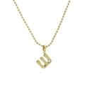 Polished 18k gold plated bead chain necklace with 3D bubble letter U and small white pearl - Letter W